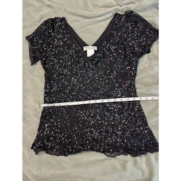 Vintage Adrianna Papell Evening Essentials Women's L Silk Black Top Blouse - Picture 5 of 8